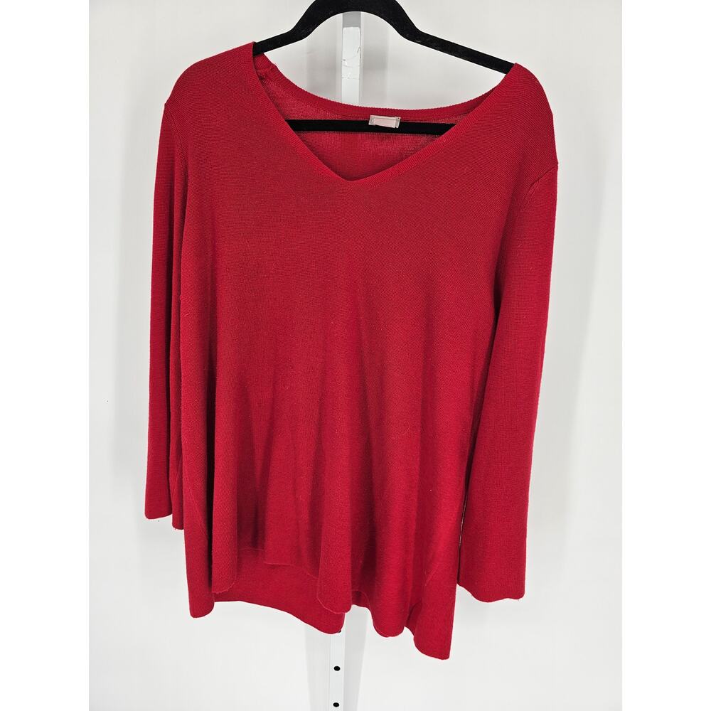 Chico's Women's Red Long Sleeve V-neck Blended Fiber Sweater Size XL